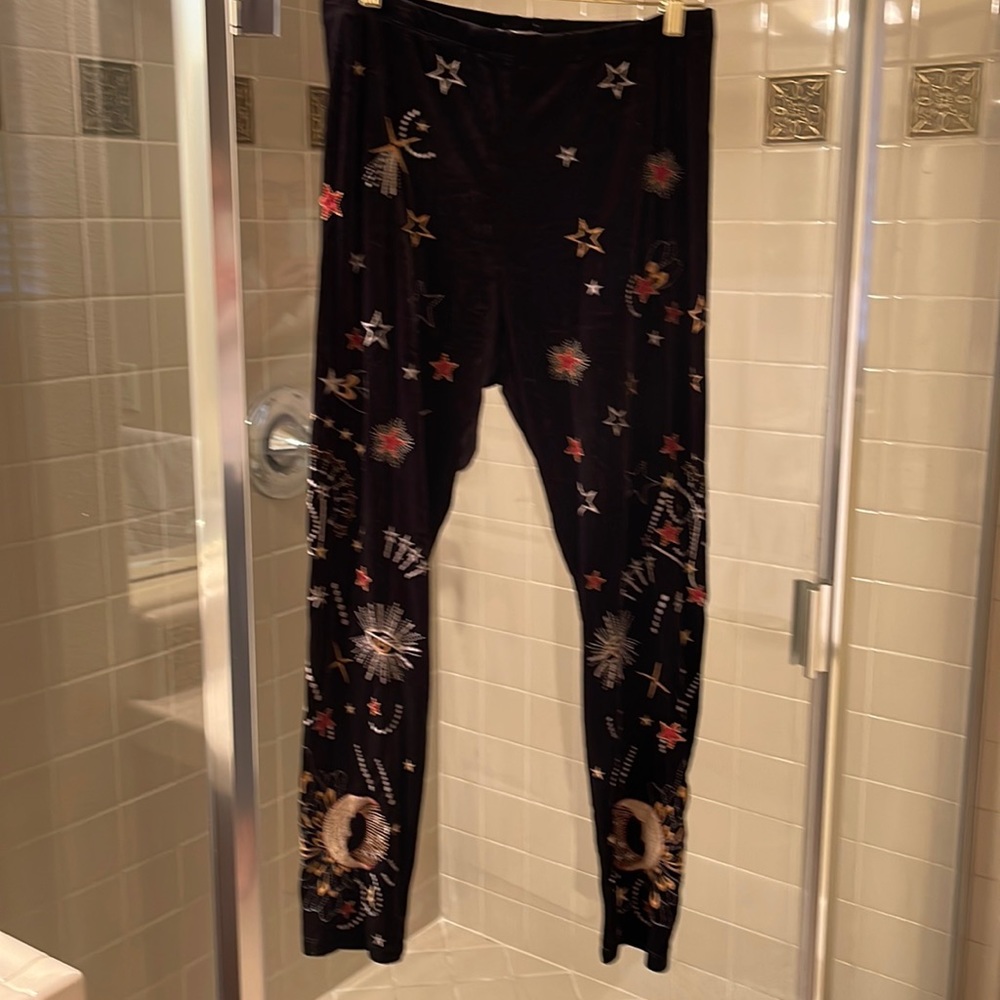 Johnny Was Black Pants with Star and Floral Embroidery